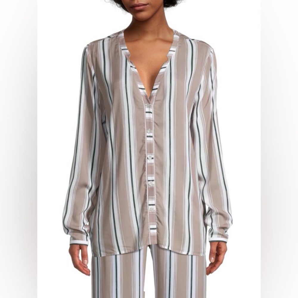 Hanro Striped Button-Up Sleepwear Top - Cream, Brown, White